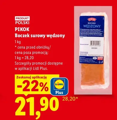 Boczek surowy wędzony Pikok promocja w Lidl