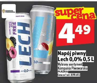Napój piwny Lech 0.0% Free Premium promocja w TOPAZ