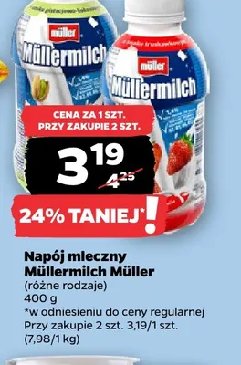 Napój mleczny Müllermilch Müller truskawkowy promocja w Netto