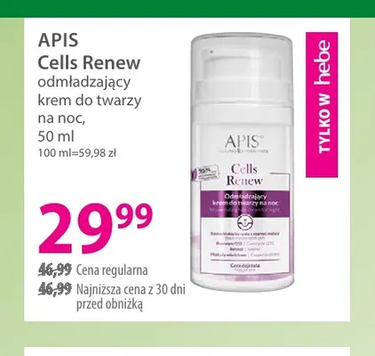 Cells Renew odmładzający krem do twarzy na noc Apis promocja w Hebe