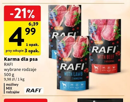 Karma dla psa Rafi wybrane rodzaje promocja w Intermarche