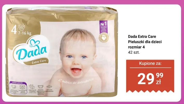 Pieluszki dla dzieci Dada Extra Care rozmiar 4 42-pak promocja w Biedronka