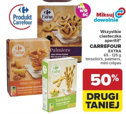 Ciasteczka aperitif Carrefour Extra torselini's, palmiers, mini crèpes promocja w Carrefour
