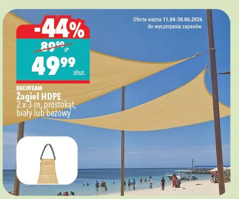 Żagiel HDPE Decoteam 2x3m prostokąt beżowy promocja w Biedronka Home