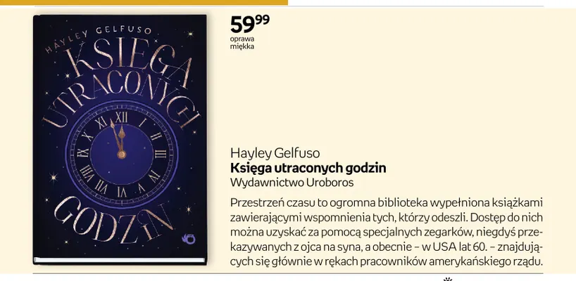 Książka Księga utraconych godzin Hayley Gelfuso Wydawnictwo Uroboros promocja w Empik