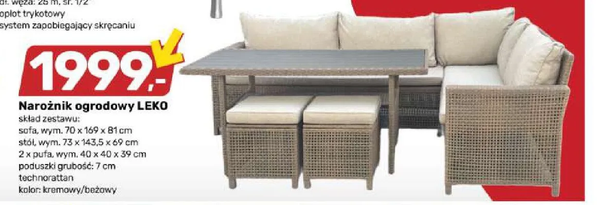 Zestaw mebli ogrodowych Leko sofa + stół + 2 pufy promocja w Bricomarche