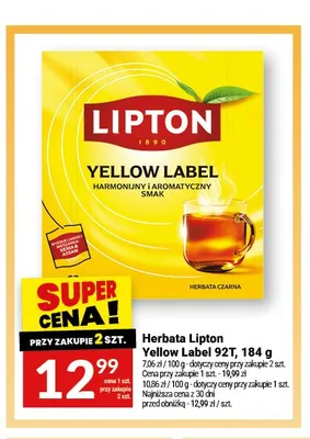 Herbata czarna Lipton Yellow Label 92T promocja w Twój Market