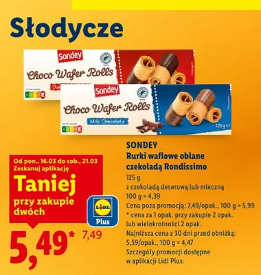 Rurki waflowe oblane czekoladą deserową promocja w Lidl