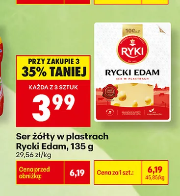 Ser żółty w plastrach Rycki Edam promocja w Biedronka