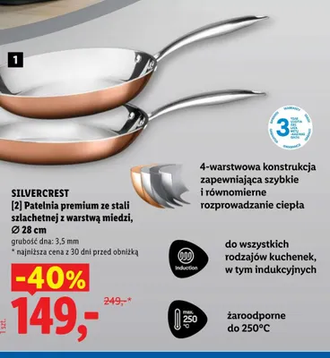 Patelnia premium ze stali szlachetnej z warstwą miedzi 28 cm SilverCrest promocja w Lidl