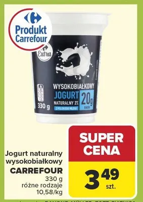 Jogurt naturalny wysokobiałkowy różne rodzaje promocja w Carrefour