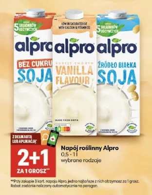 Napój roślinny Alpro bez cukru soja promocja w Delikatesy Centrum
