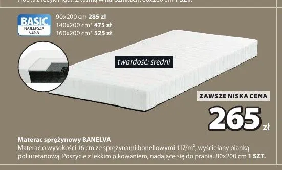 Materac sprężynowy Banelva 80x200 cm promocja w Jysk