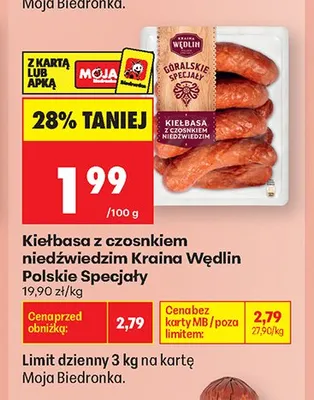 Kiełbasa z czosnkiem niedźwiedzim Kraina Wędlin Polskie Specjały promocja w Biedronka
