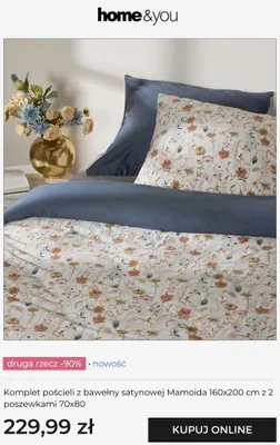 Komplet pościeli z bawełny satynowej Mamoida 160x200 cm z 2 poszewkami 70x80 Home & You promocja w home&you