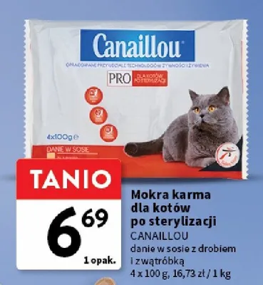 Mokra karma dla kotów po sterylizacji z drobiem i wątróbką Canaillou 4-pak promocja w Intermarche