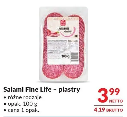 Salami Fine Life – plastry różne rodzaje promocja w Makro
