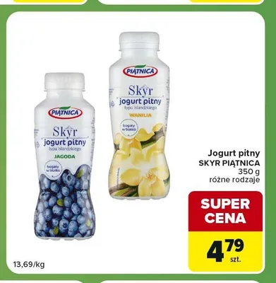 Jogurt pitny Skyr Piątnica jagoda promocja w Carrefour Express