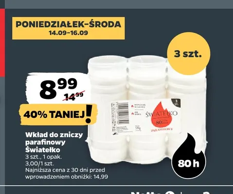 Wkład do zniczy parafinowy Światełko promocja w Netto