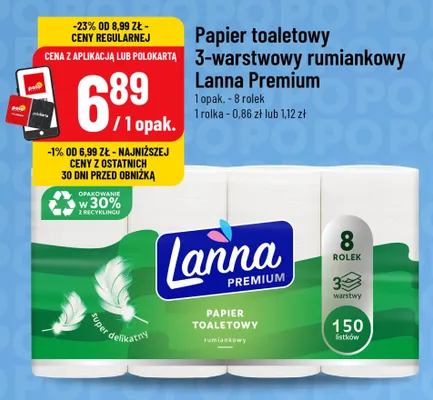 Papier toaletowy 3-warstwowy rumiankowy Lanna Premium promocja w POLOmarket