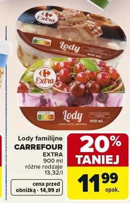 Lody familijne Carrefour Extra o smaku wiśnia-śmietanka promocja w Carrefour Market