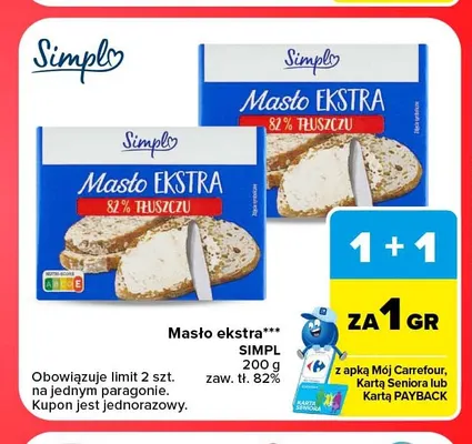 Masło ekstra Simpl 82% promocja w Carrefour Market