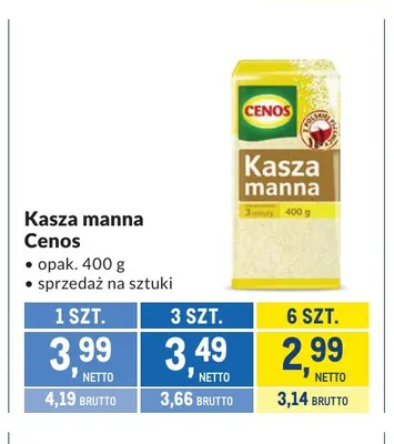 Kasza manna Cenos promocja w Makro