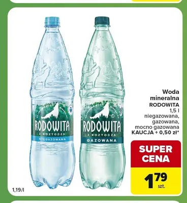 Woda mineralna Rodowita mocno gazowana promocja w Carrefour Express