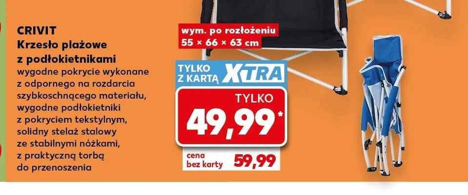 Krzesło plażowe z podłokietnikami CRIVIT wym. po rozłożeniu 55x66x63cm promocja w Kaufland
