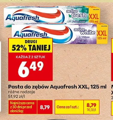 Pasta do zębów Aquafresh Active White XXL promocja w Biedronka
