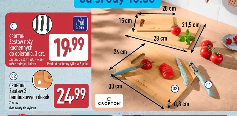 Zestaw 3 bambusowych desek Crofton promocja w Aldi