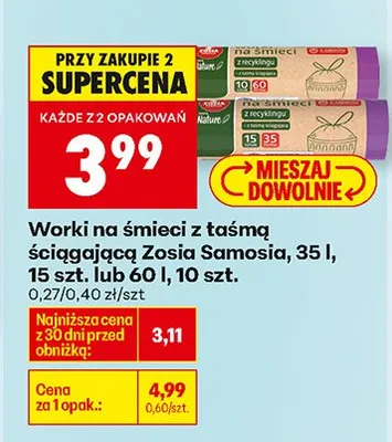 Worki na śmieci z taśmą ściągającą Zosia Samosia promocja w Biedronka