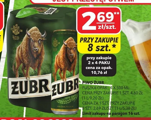 Piwo Żubr 4-pak 500ml promocja w Top Market