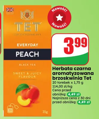 Herbata czarna aromatyzowana brzoskwinia Tet promocja w Dino