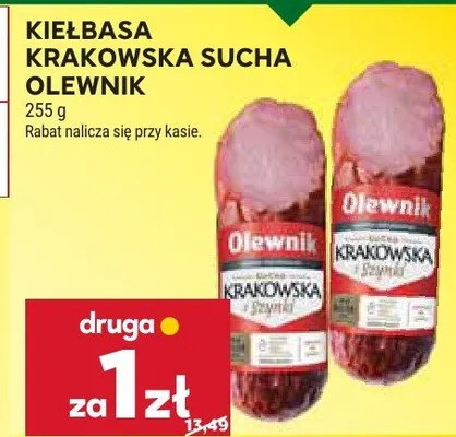Kiełbasa krakowska sucha Olewnik promocja w Stokrotka