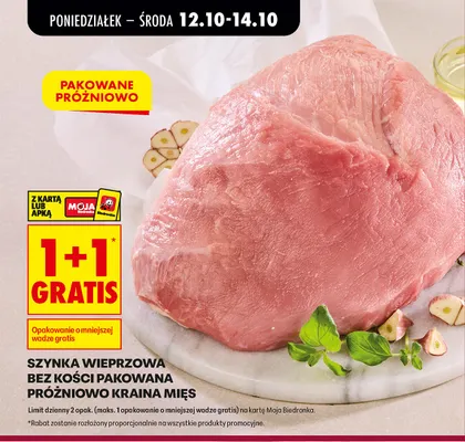 Szynka wieprzowa bez kości pakowana próżniowo Kraina Mięs promocja w Biedronka