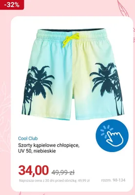 Szorty kąpielowe chłopięce Cool Club UV 50 niebieskie promocja w Smyk