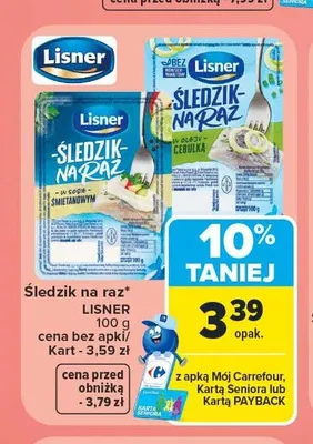 Śledzik na raz Lisner w sosie śmietankowym promocja w Carrefour