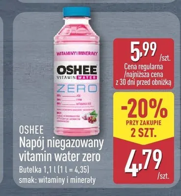 Napój niegazowany Oshee Vitamin Water Zero witaminy i minerały promocja w Aldi