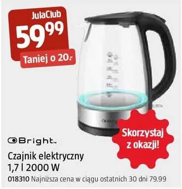 Czajnik elektryczny Bright 1,7l 2000W promocja w Jula