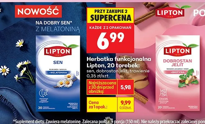 Herbatka funkcjonalna sen, dobrostan jelit, trawienie promocja w Biedronka