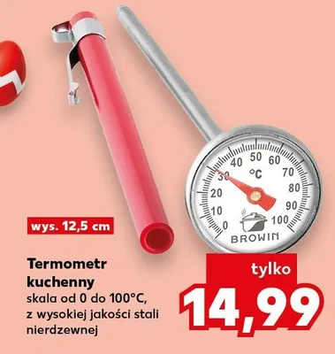 Termometr kuchenny skala od 0 do 100°C, z wyraźną jakości stali nierdzewnej promocja w Kaufland