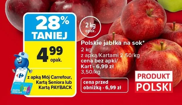 Jabłka polskie na sok promocja w Carrefour Market