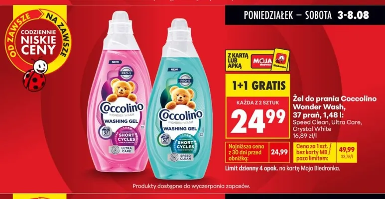 Żel do prania Coccolino Wonder Wash Speed Clean promocja w Biedronka