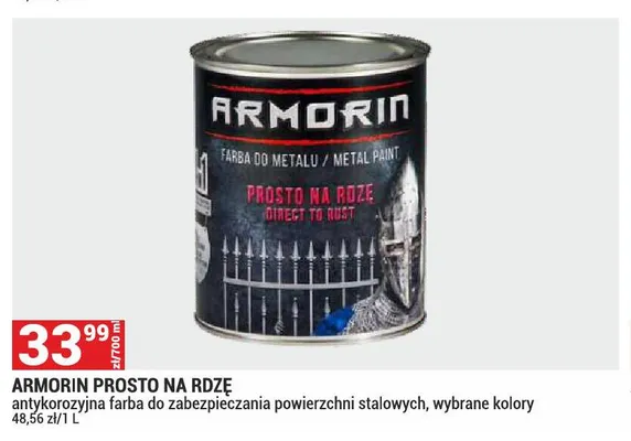 Farba antykorozyjna do zabezpieczania powierzchni stalowych Armorin Prosto na rdzę promocja w Merkury Market