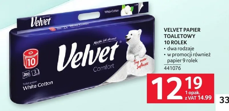 Papier toaletowy Velvet Comfort White Cotton 10 rolek promocja w Selgros