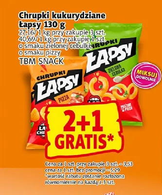 Chrupki kukurydziane Łapsy o smaku pizzy TBM Snack promocja w Prim Market