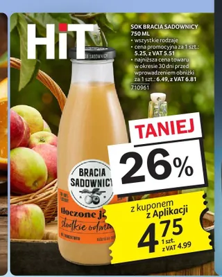 Sok Bracia Sadownicy Tłoczone Jabłko promocja w Selgros
