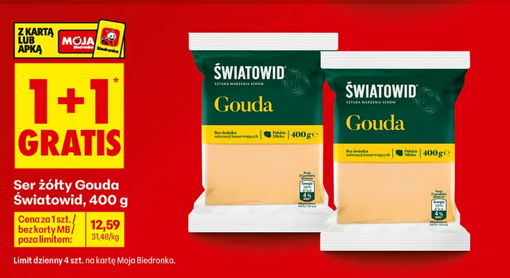 Ser żółty Gouda w kawałku Światowid promocja w Biedronka