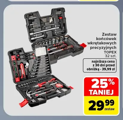 Zestaw końcówek wkrętakowych precyzyjnych Topex 32 szt. promocja w Carrefour